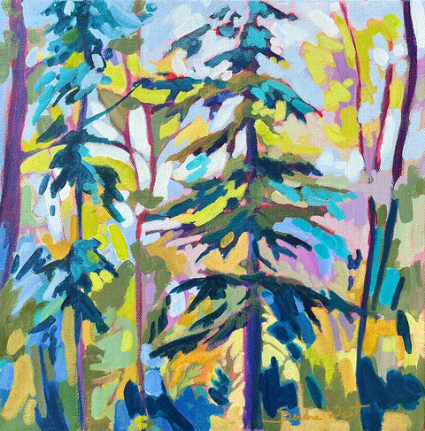 "Walk With Me" - an abstract forest painting - 12"Wx12"H