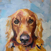 Custom dog painting on canvas of a brown dog and blue background