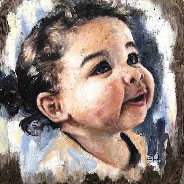 Custom portrait painting of a little girl on wood panel by Canadian portrait artist Serena West