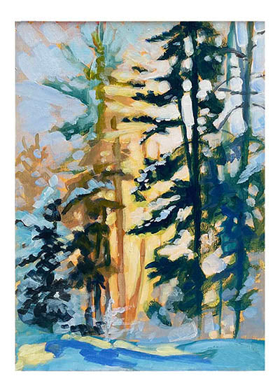 forest art print of golden light filtering through trees