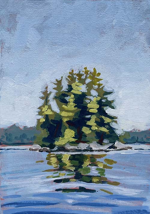 a custom landscape painting of trees and a lake by Canadian artist Serena West