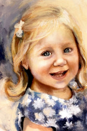 Oil painting of a child's portrait from a photo by Canadian artist Serena West