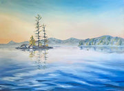 an example of a custom landscape painting of an island surrounded by blue water available by Serena West Canadian artist