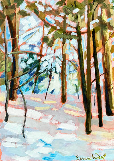 abstract landscape painting of colourful forest trees