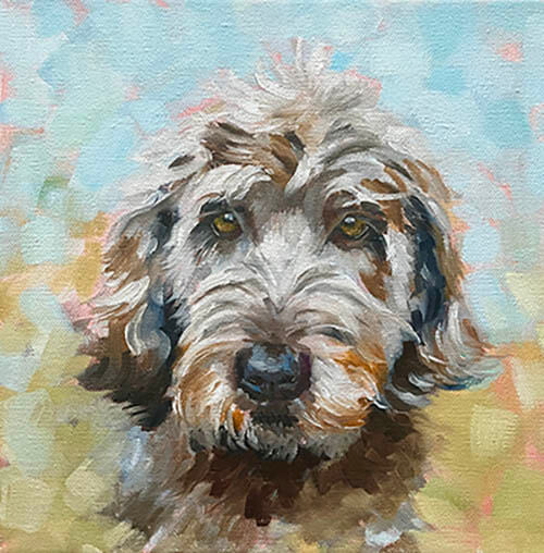 cute dog painting by pet portrait artist Serena West