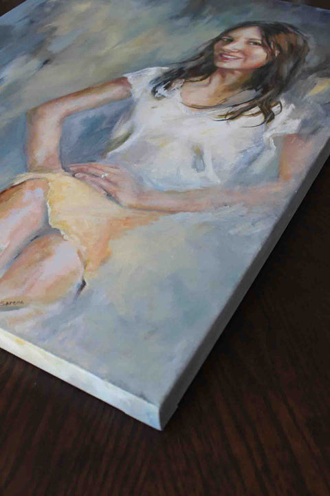 Figure oil painting seen from the side