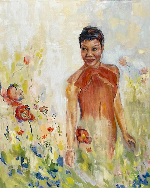 "as we grow" - a portrait and floral oil painting on canvas