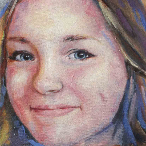 Colorful portrait painting on canvas of a daughter by Canadian artist Serena West