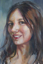 Oil painting portrait of a beautiful brunette woman